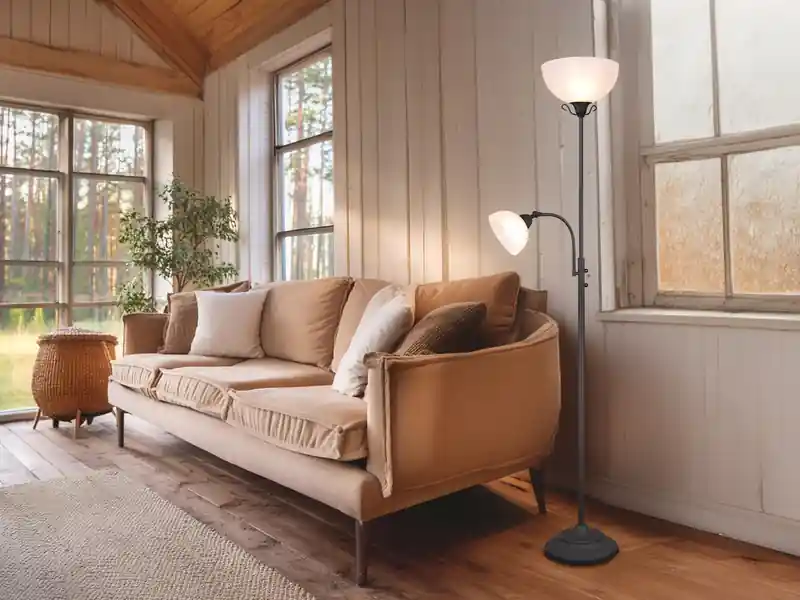 Nur Heute meineWunschleuchte Großer LED Deckenfluter im Landhausstil mit Leselampe, Höhe 184cm