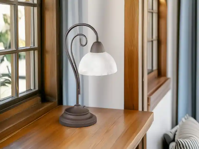 meineWunschleuchte Landhaus LED Tischleuchte in Rostoptik mit Glas Lampenschirm, Höhe 40cm Günstig