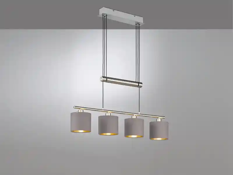 Schnäppchen meineWunschleuchte LED Pendelleuchte 4-flammig Taupe höhenverstellbar mit Stoffschirmen, B: 77cm