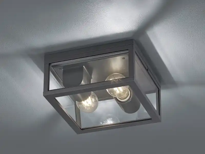 Markenware meineWunschleuchte Moderne LED Außendeckenleuchte in Anthrazit mit Glas, 24x24cm