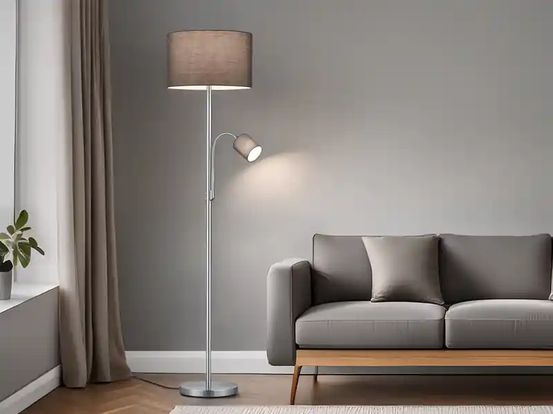 Gratis Versand Trio Leuchten Stehleuchte HOTEL Silber mit Leselampe, Stoffschirm Grau, Höhe 170cm