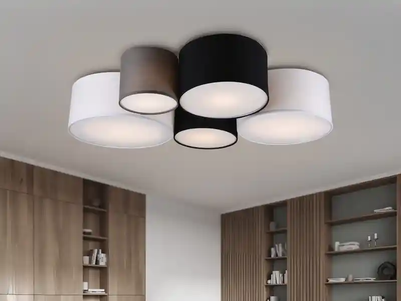 Trio Leuchten Deckenleuchte HOTEL 5-flammig, Stoff Lampenschirme mehrfarbig, Breite 90cm Neu Im Sortiment