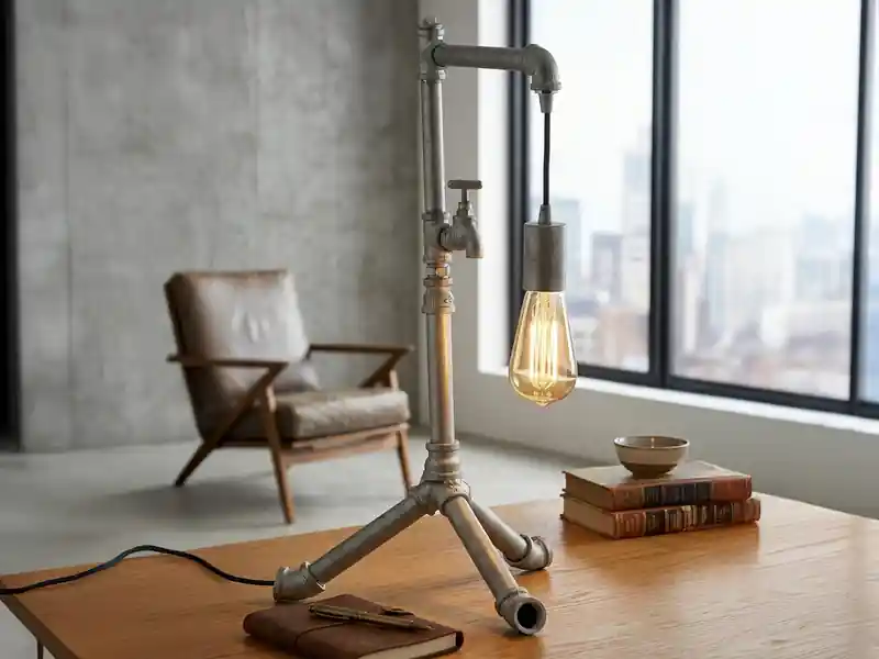 LUCE Design Große Tischleuchte AMARCORD in Wasserrohr Optik, Grau antik, Höhe 61cm Knallerangebot