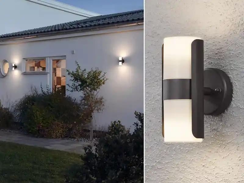 Konstsmide 2er Set Außenwandleuchten MODENA schwarz opal, Uplight / Downlight, IP54 Neu Im Sortiment