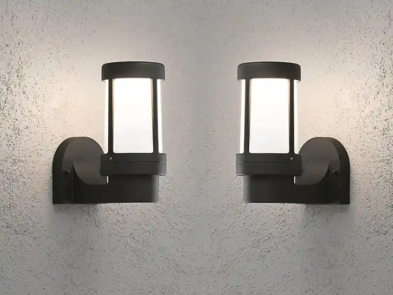 Konstsmide 2er SET Außenwandleuchten aus Aluminium Schwarz mit Acrylglas, Höhe 23,5cm Schnäppchen