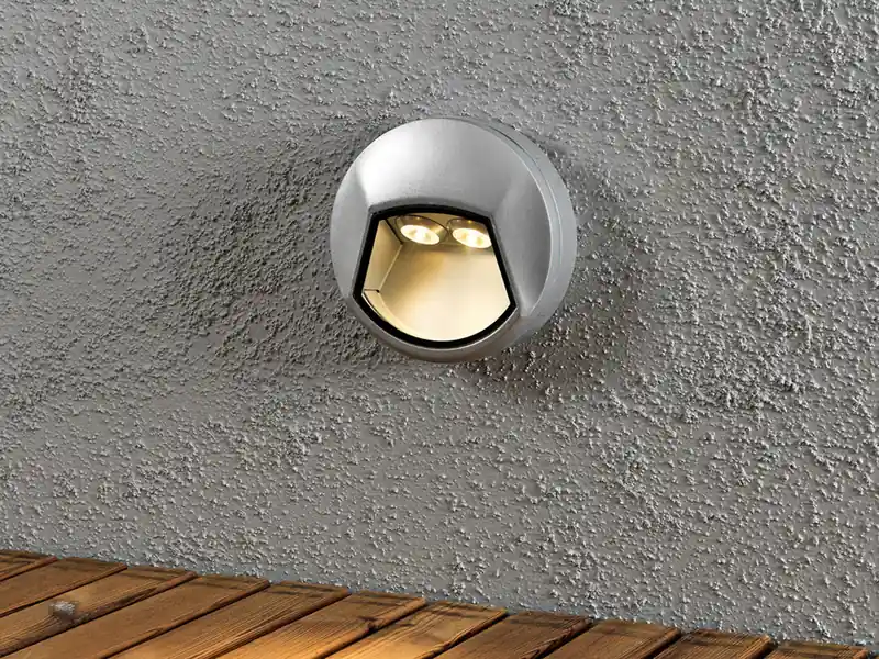 Neue Ware Konstsmide LED Außenwandleuchte / Wandaufbauleuchte CHIERI rund, Ø 14cm, Alu grau, IP44