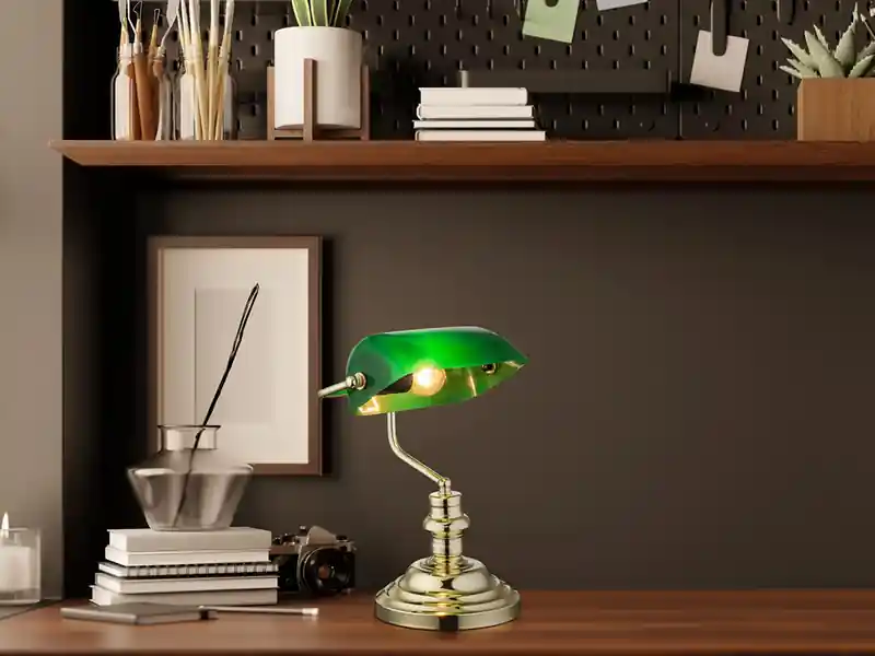 Globo Retro Schreibtischlampe ANTIQUE Messing mit Acrylschirm Grün, Höhe 36cm Direkt Vom Hersteller