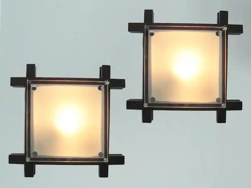 Bestseller Globo 2er Set Deckenleuchte EDISON mit Holzrahmen und Glas, Quadrat 27cm