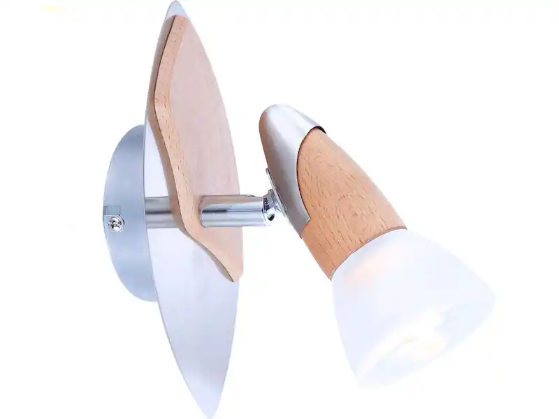 Globo LED Wandstrahler Silber matt mit Holz, Glasschirm satiniert, Breite 9,5cm Nur Für Kurze Zeit