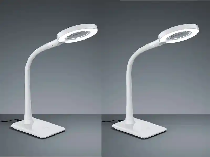 meineWunschleuchte LED Schreibtischlampen 2er Set Weiß flexibel mit Lupe, 3fach Dimmer Sonderaktion