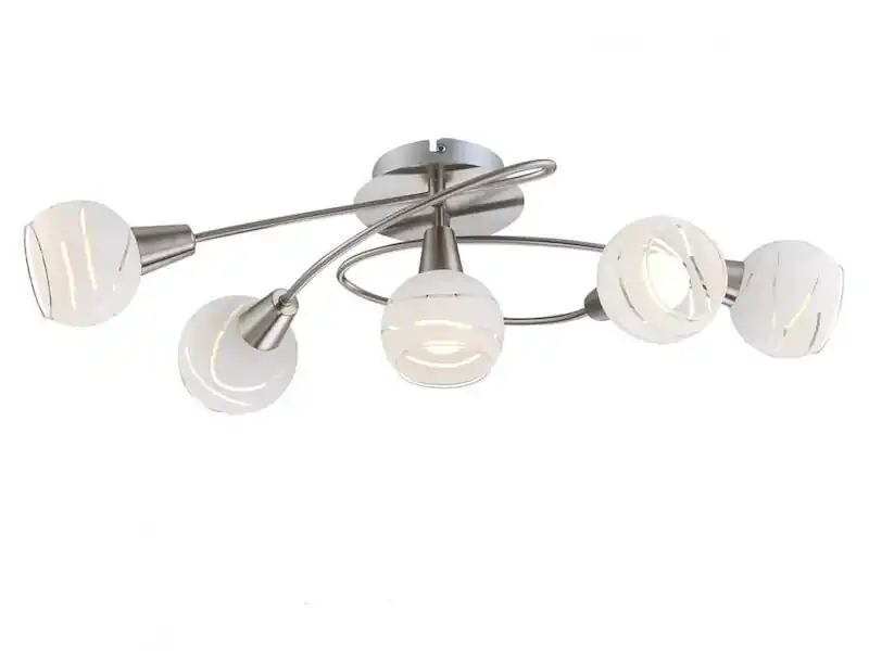 Schneller Versand Globo 5-flammige Deckenleuchte mit E14 LED, Glasschirme satiniert mit Muster, B: 62cm