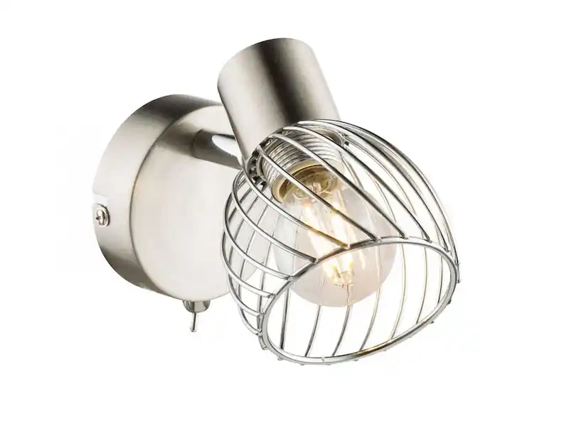 Sale Globo LED Wandleuchte Silber matt mit Schalter und Gitterschirm, Breite 8cm