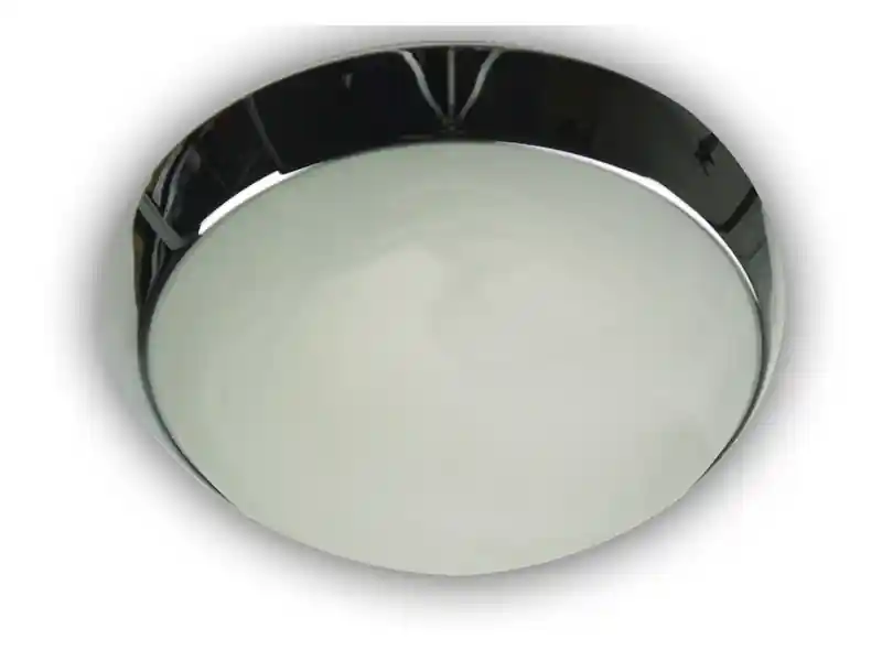 Niermann LED Deckenleuchte / Deckenschale rund, Glas Alabaster, Dekorring Chrom, Ø 40cm Neu