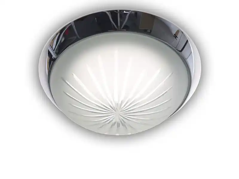Neu Im Sortiment Niermann LED Deckenleuchte rund, Schliffglas satiniert, Dekorring Chrom, Ø 35cm