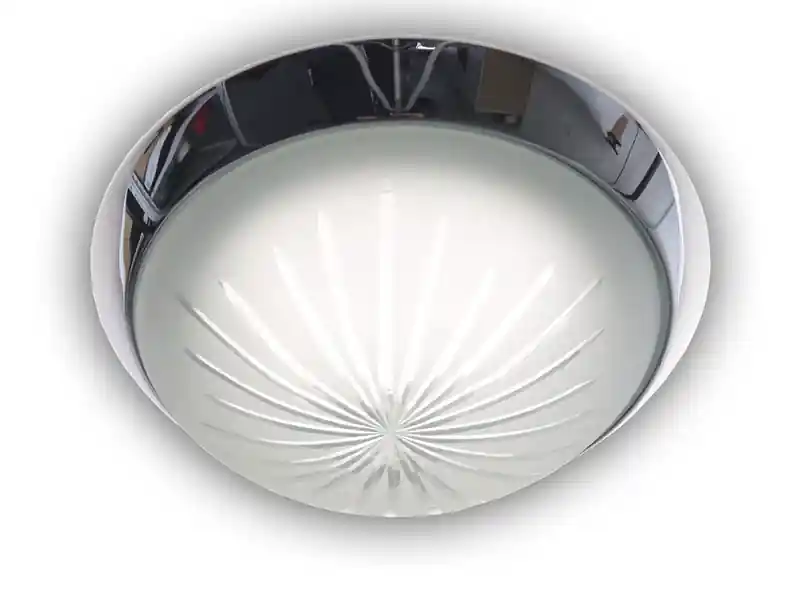 Markenware Niermann LED-Deckenleuchte rund, Schliffglas satiniert, Dekorring Chrom, Ø 35cm