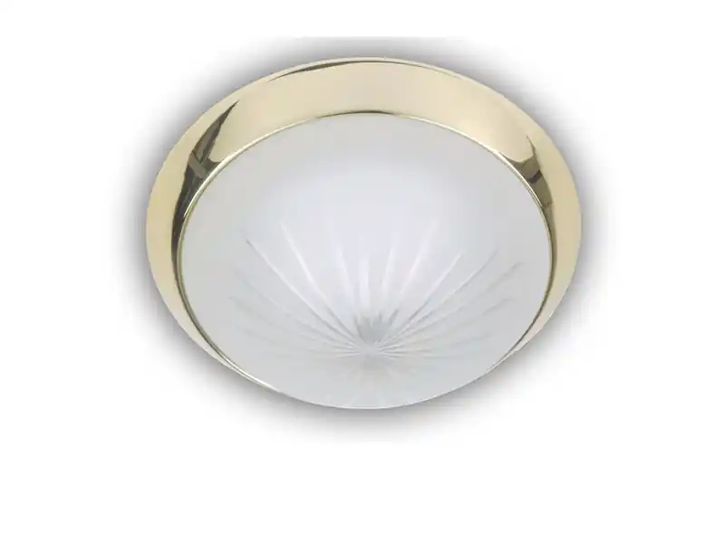 Niermann LED-Deckenleuchte rund, Schliffglas satiniert, Dekorring Messing poliert, Ø 25cm Aktuell