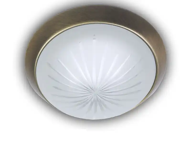 Preis Gesenkt Niermann Deckenleuchte rund, Schliffglas Weiß, Dekorring Altmessing, Ø 35cm