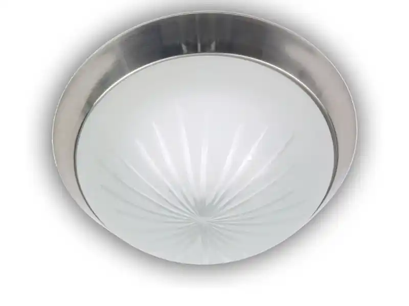 Niermann LED-Deckenleuchte rund, Schliffglas satiniert, Dekorring Nickel matt, Ø 35cm Preisknaller