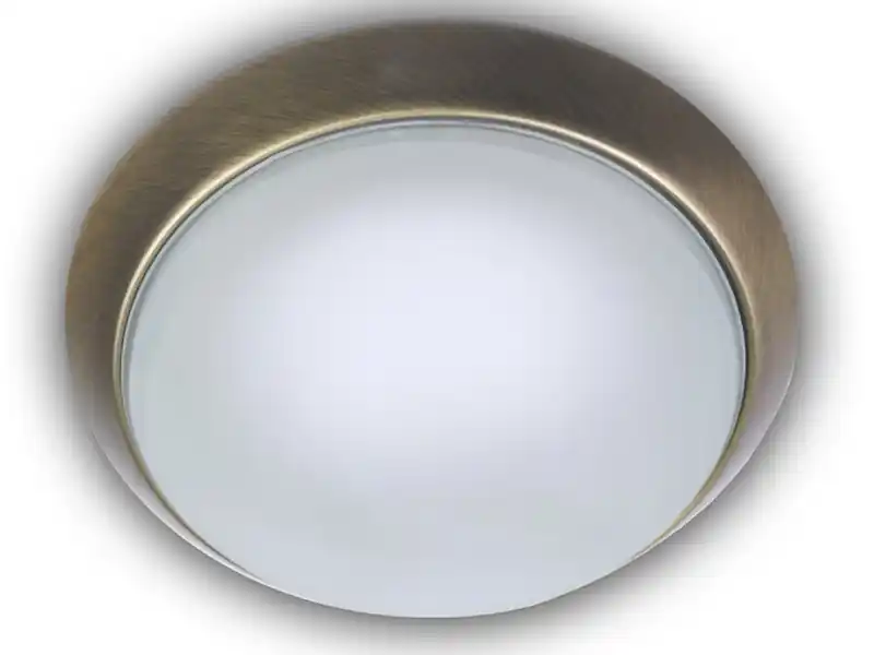 Niermann Deckenleuchte, Glas satiniert mit Klarrand, Dekorring Altmessing, Ø 30cm Sale