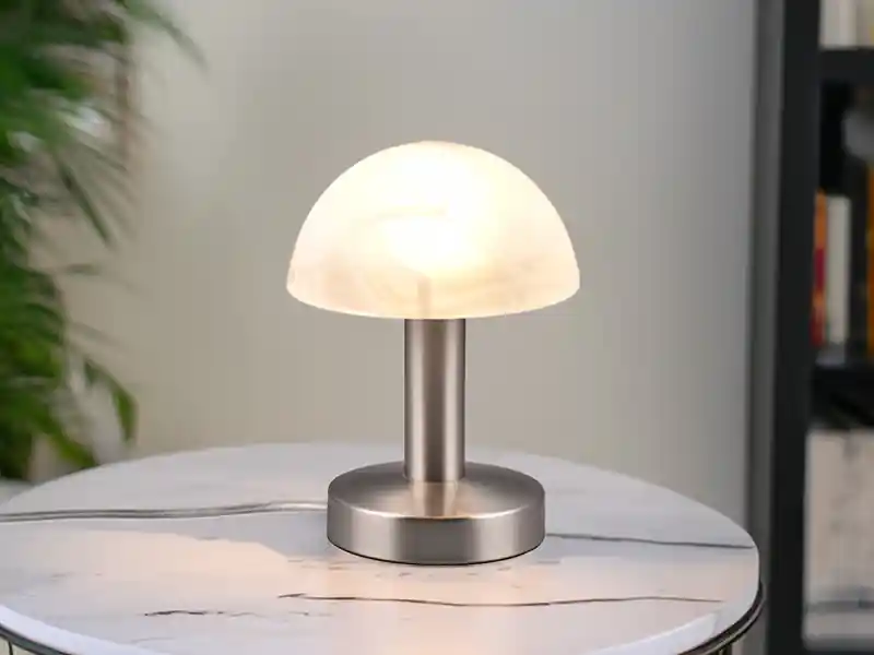 meineWunschleuchte LED Tischleuchte Silber mit Glasschirm Weiß, Touch dimmbar, Höhe 21cm Gratis Versand
