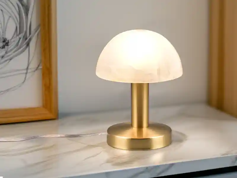 meineWunschleuchte LED Tischleuchte Messing mit Glasschirm Weiß, Touch dimmbar, Höhe 21cm Nur Für Kurze Zeit