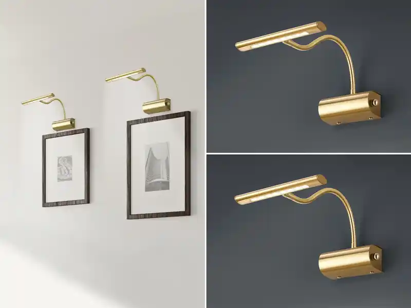 Online Kaufen meineWunschleuchte LED Bilderleuchte im 2er Set aus Messing matt mit Flexarm & Drehdimmer