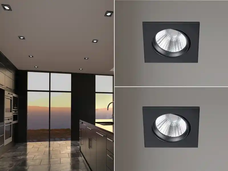 meineWunschleuchte LED Einbaustrahler 2 Stück eckig schwenkbar dimmbar Schwarz 5,5W Deckenlampen Beliebt