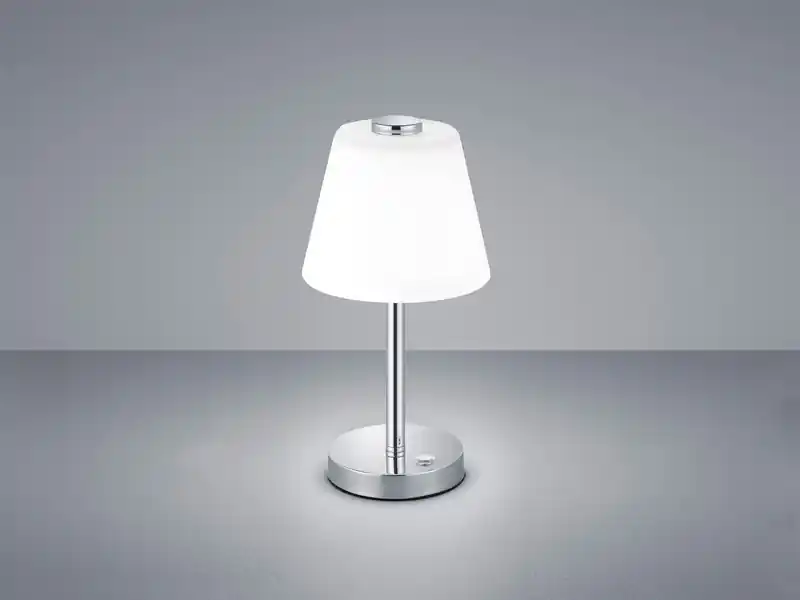 Mega-Angebot Trio Leuchten LED Tischleuchte EMERALD Chrom glänzend mit Glaslampenschirm in Weiß, Höhe 29cm