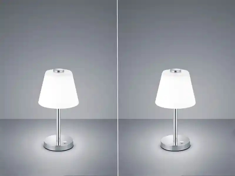 meineWunschleuchte 2er SET LED Tischlampen Chrom glänzend mit Glaslampenschirm Weiß, Höhe 29cm Angebot