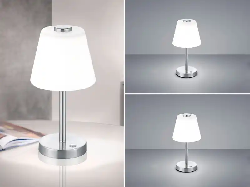meineWunschleuchte 2er SET LED Tischlampen Silber matt mit Glaslampenschirm Weiß, Höhe 29cm Schneller Versand