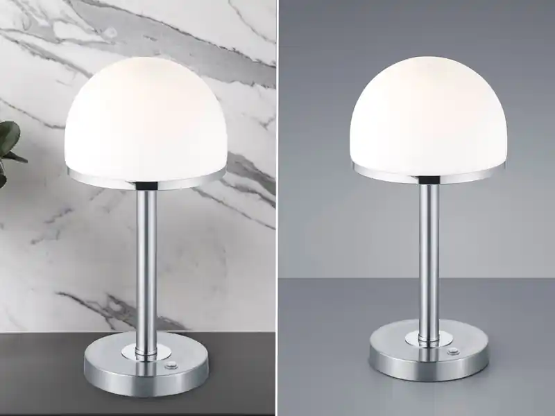 Sichere Zahlung Trio Leuchten LED Tischleuchte BERLIN Silber mit Glas Lampenschirm dimmbar, Höhe 39cm
