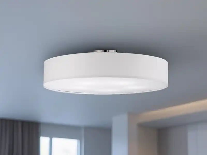 Finale Aktion meineWunschleuchte Große LED Deckenleuchte mit Stoffschirm in Weiß Ø 65cm