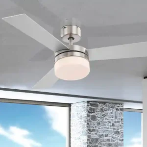 Rabatt Globo 							Deckenventilator mit Licht ALANA Fernbedienung, Silber/Buche Ø105cm
