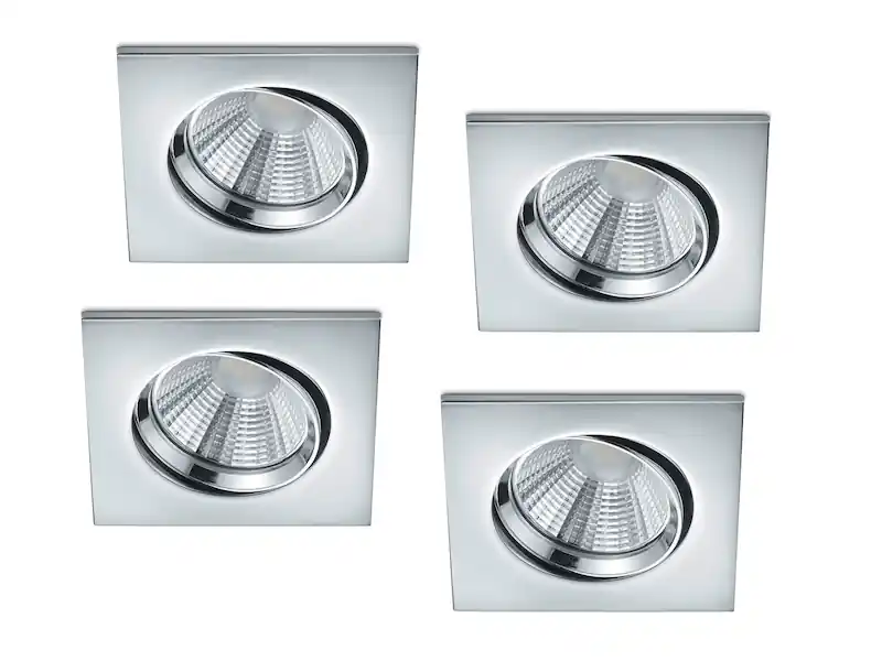 meineWunschleuchte LED Einbaustrahler Decke 4er Set eckig schwenkbar dimmbar Chrom glänzend 5,5W Markenware