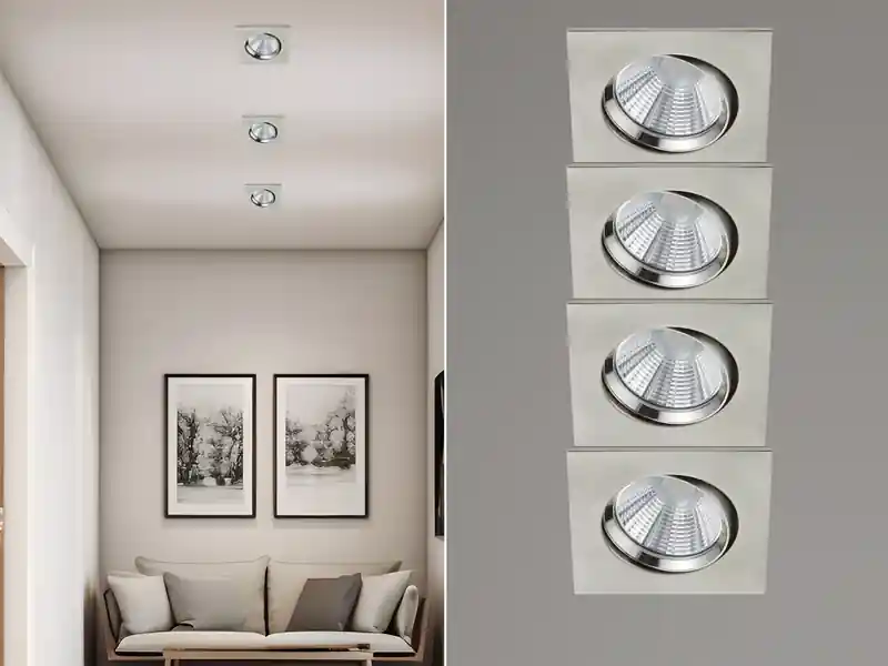 Sonderangebot meineWunschleuchte Eckige LED Einbaustrahler Decke im 4er Set schwenkbar dimmbar Nickel matt 5,5W