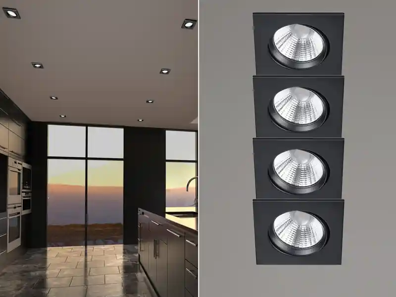 Nur Heute meineWunschleuchte Eckige LED Einbaustrahler Decke im 4er Set schwenkbar dimmbar Schwarz matt 5,5W