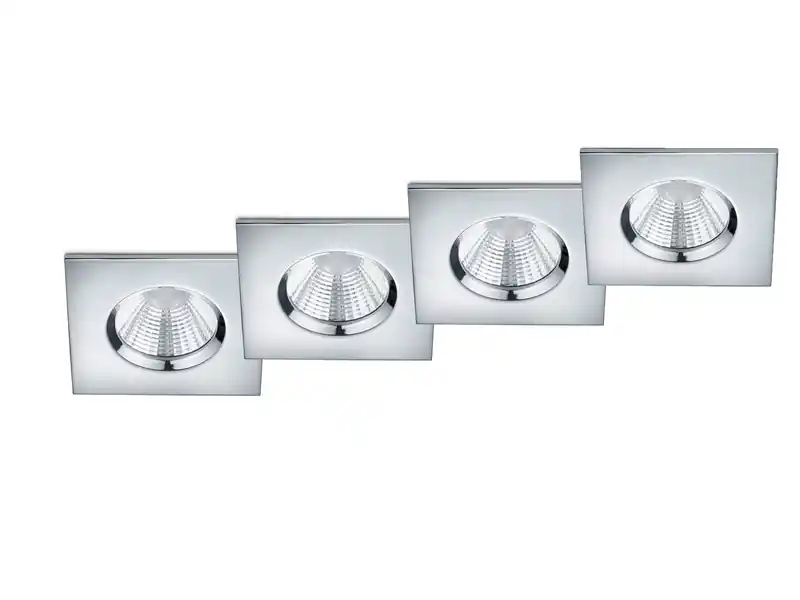meineWunschleuchte 4er SET IP65 LED Deckeneinbaustrahler Silber Chrom eckig, dimmbar, 8,5cm Direkt Vom Hersteller