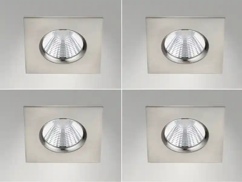 Super-Preis meineWunschleuchte 4er SET IP65 LED Deckeneinbaustrahler Silber matt eckig, dimmbar, 8,5cm