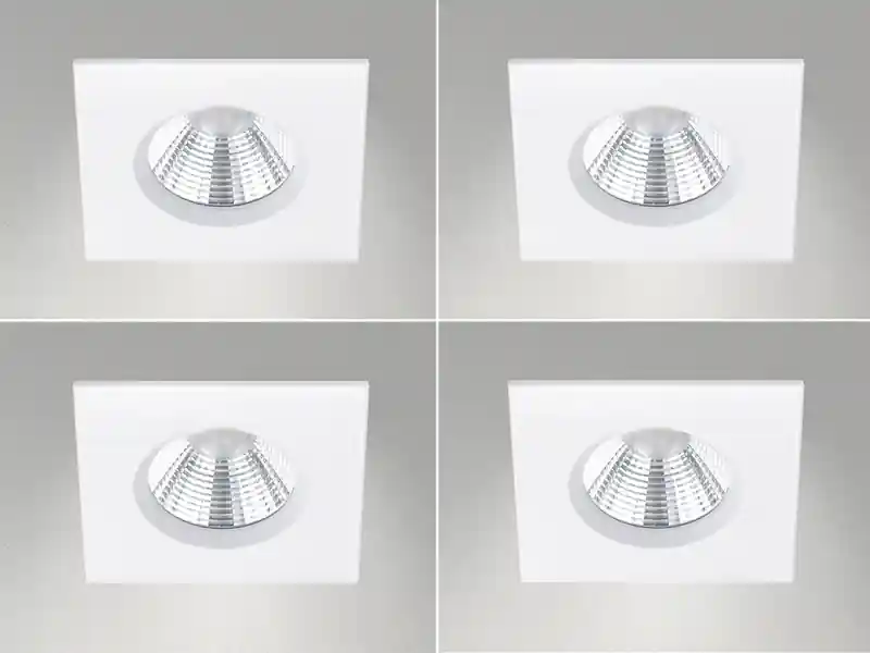 Angebot meineWunschleuchte 4er SET IP65 LED Deckeneinbaustrahler Weiß eckig, dimmbar, 8,5cm