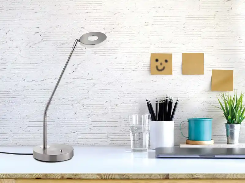 Fischer & Honsel LED Schreibtischlampe DENT Silber mit Dimmer, Höhe 60cm Sale