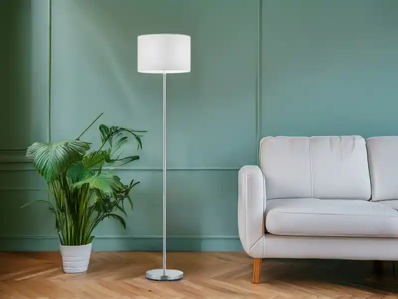 meineWunschleuchte LED Stehleuchte Silber matt mit Stoffschirm in Weiß, Höhe 160cm Aktuell