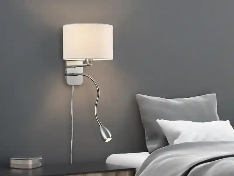 Neue Ware Trio Leuchten Wandlampe HOTEL mit Leselampe, Schalter & Stecker, Stoffschirm Weiß, Höhe 23,5cm