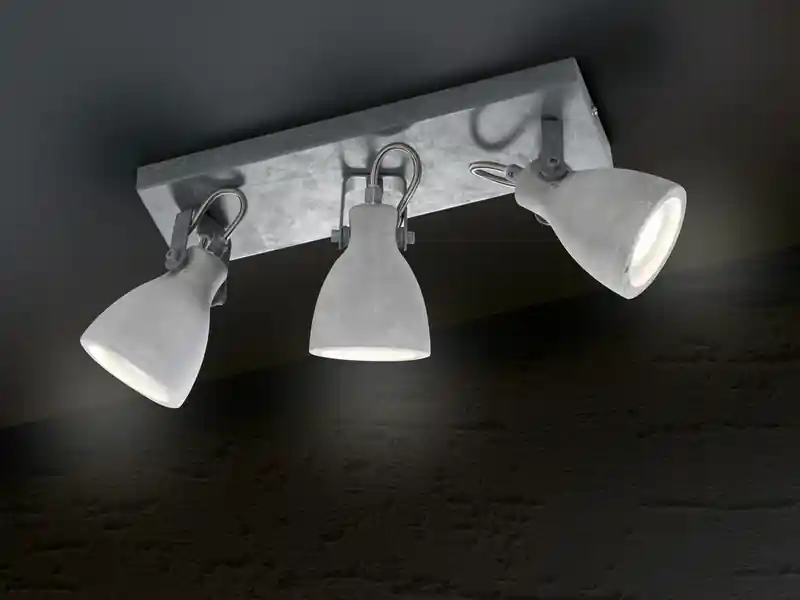 Kostenfreie Lieferung meineWunschleuchte Retro LED Deckenstrahler 3-flammig mit Beton-Lampenschirmen, Breite 35cm