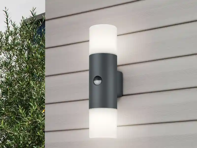 Trio Leuchten Außenwandleuchte HOOSIC mit Bewegungsmelder Up and Down Anthrazit E27, Höhe 33cm Gratis Versand