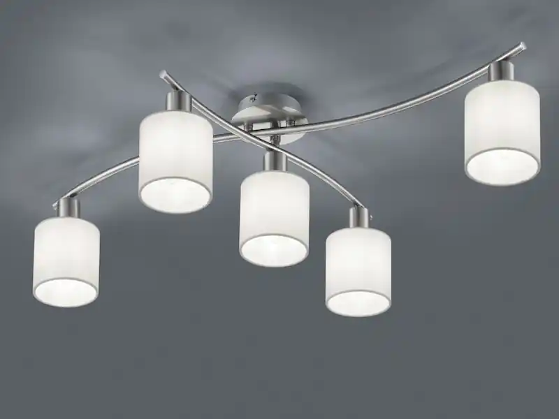 Trio Leuchten Deckenleuchte GARDA 5 flammig mit Stoffschirmen in Weiß - schwenkbar, B: 80cm Knallerangebot
