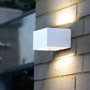 Garantierte Lieferung Lutec Eckige LED Außenwandlampe GEMINI Up and Down aus ALU Weiß 14cm breit, IP54