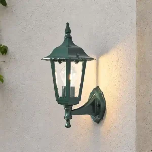 Abverkauf Konstsmide Außenwandleuchte antike Laterne stehend aus Aluminium Grün, E27, Höhe 36cm