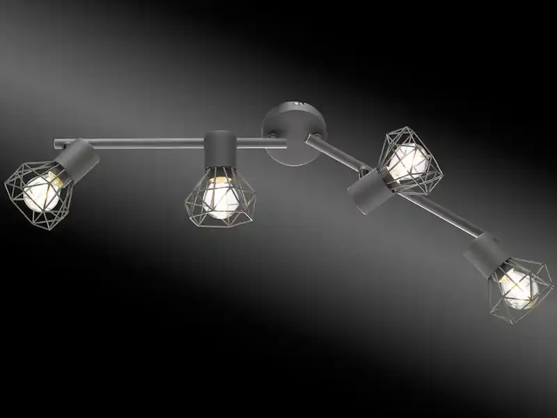 Abverkauf meineWunschleuchte LED Deckenstrahler Grau 4-flammig, Gitterlampe schwenkbar, Breite 60cm