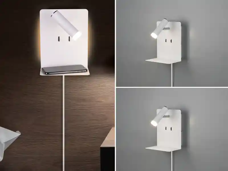 Beliebt meineWunschleuchte 2er Set LED Wandspots Weiß mit Schalter, Stecker, USB Ladefunktion, Breite 16cm