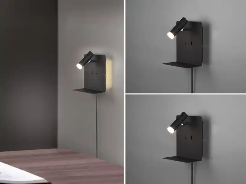 meineWunschleuchte 2er Set LED Wandspots Schwarz mit Schalter, Stecker & USB, Breite 16cm Expressversand